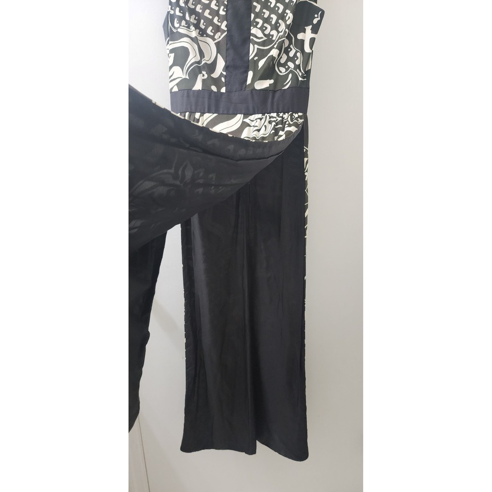 Kenny Classics Vintage Black White Calligraphy Print Maxi Dress Mock Neck Slit - Picture 4 of 9